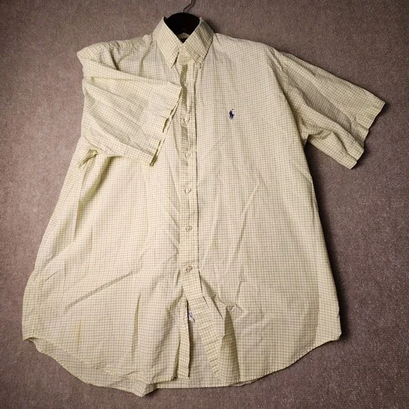 Ralph Lauren Blake Men's Short Sleeve Button Down Shirt Yellow Plaid Size L - Picture 3 of 7